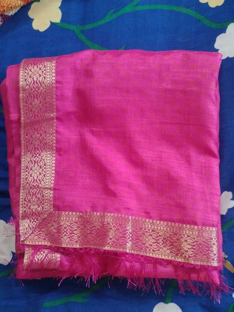 Silk Pink Saree with Golden Border