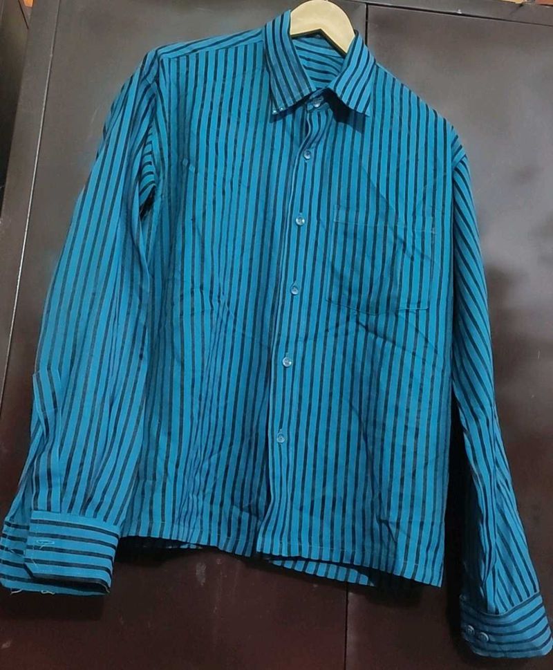 Blue Color Black Striped Casual Shirt For 38 Chest