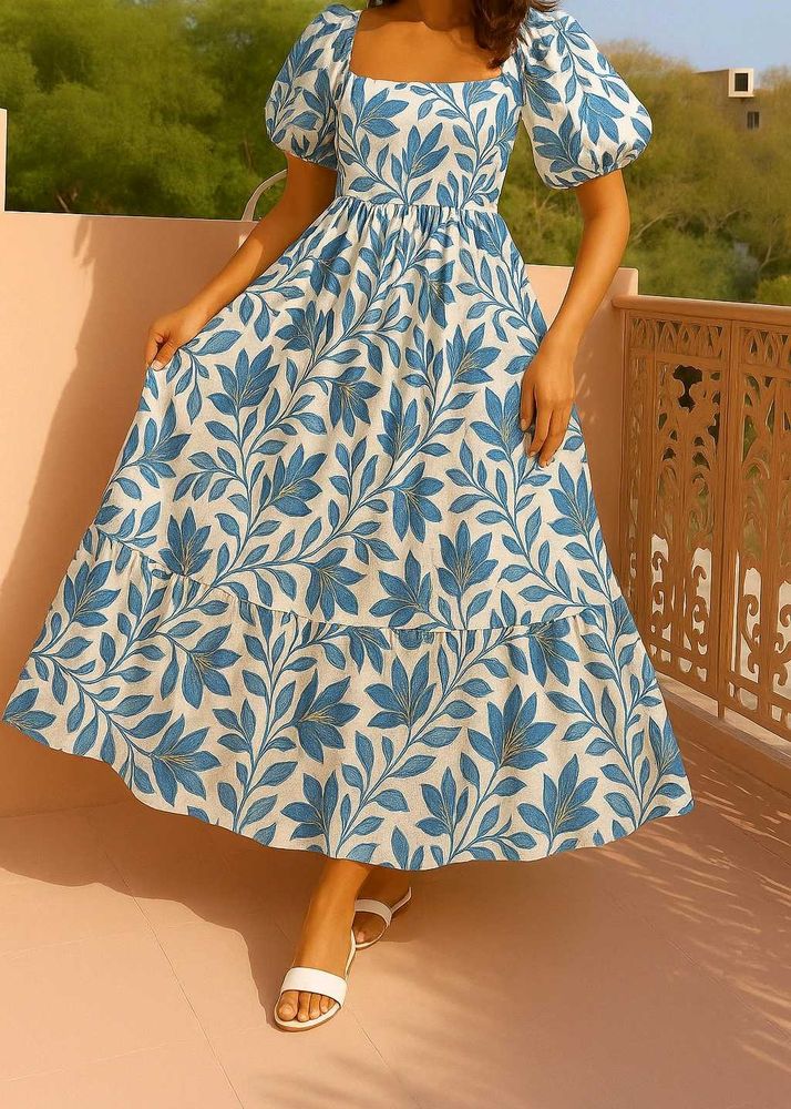 Floral Print Puff Sleeved Maxi Dress