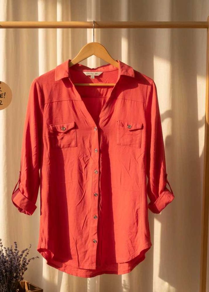 Coral Roll-Tab Sleeve Shirt