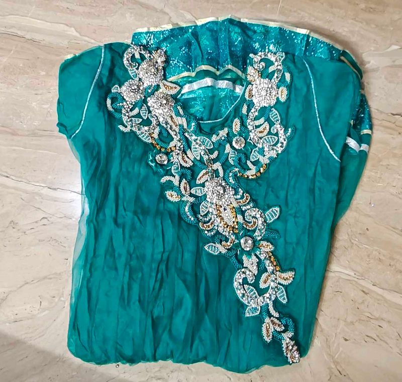 Teal Net Kurta