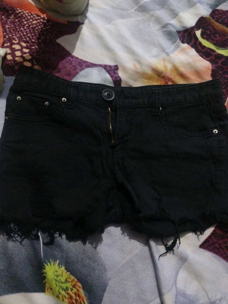 Black Distressed Denim Shorts