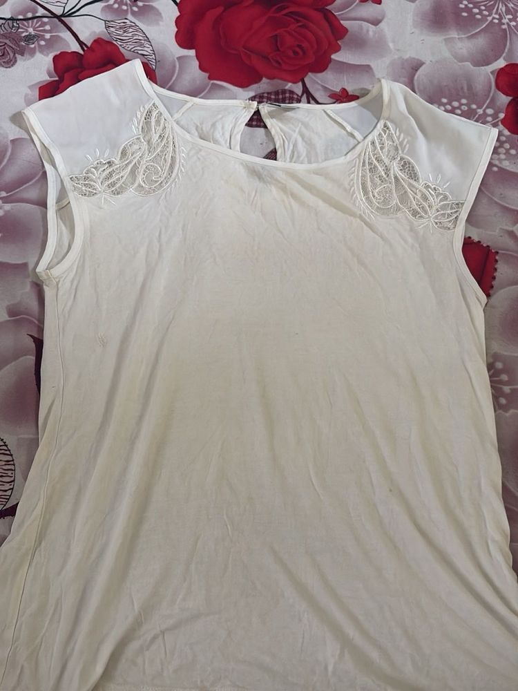 White Lace Detail Top
