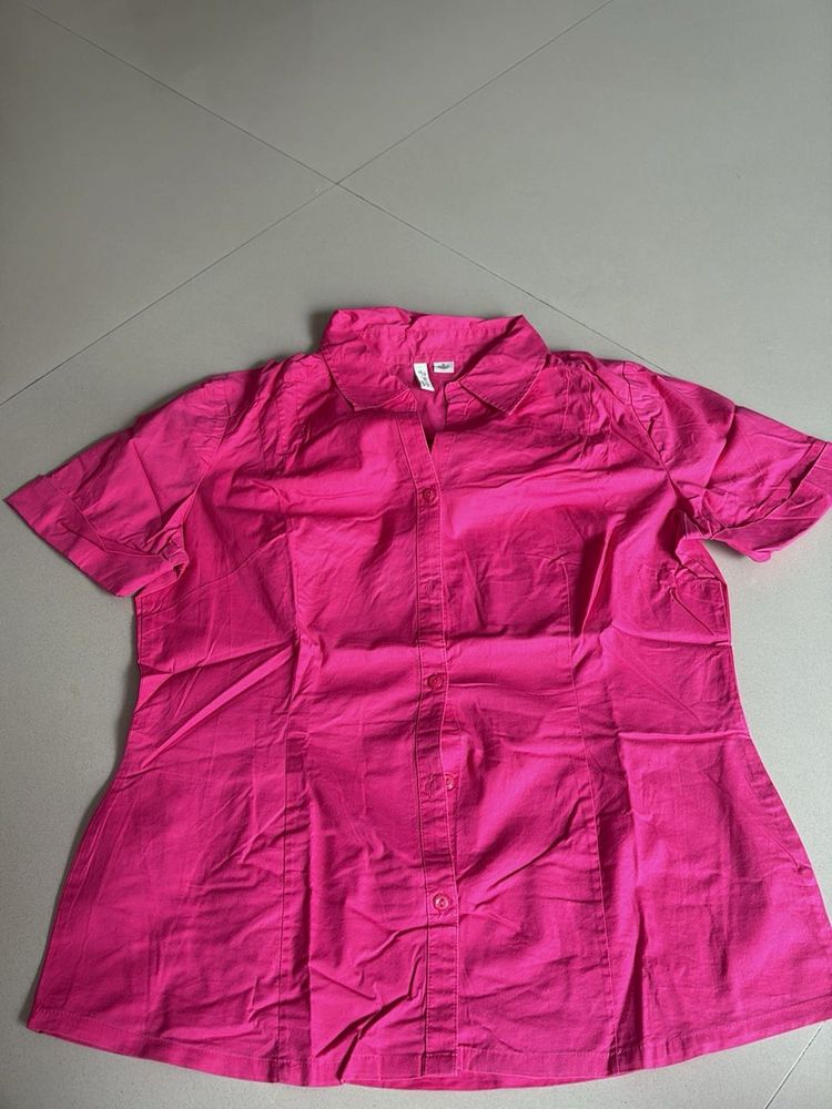 Bright Pink Short Sleeve Blouse