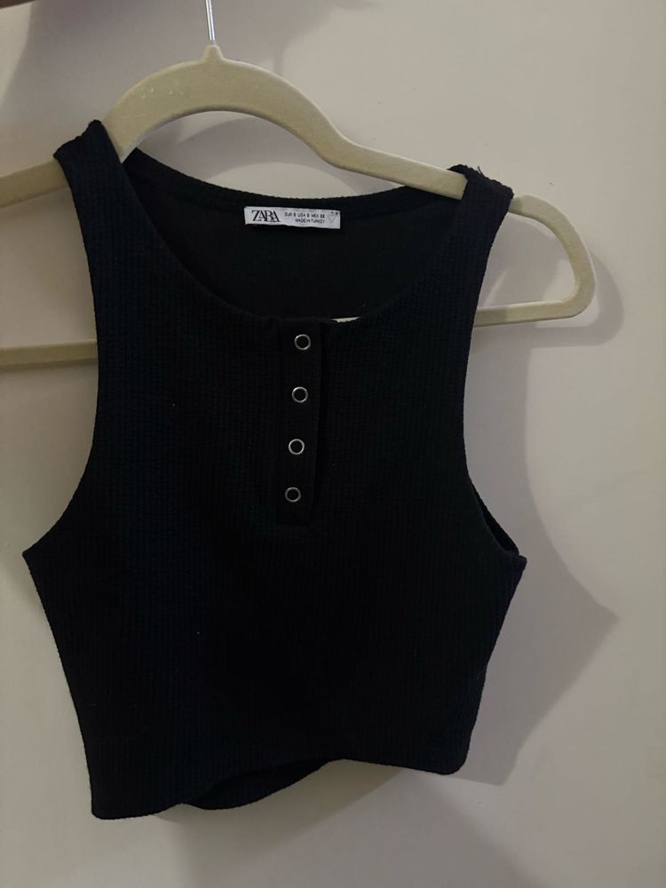 Zara Black Ribbed Crop Tank Top
