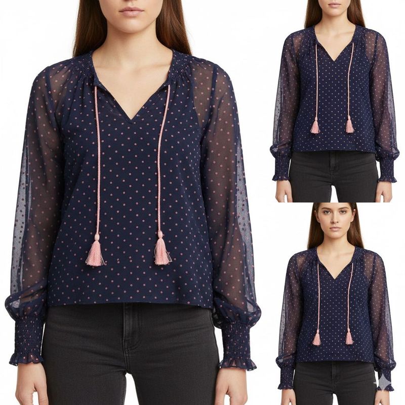 Chic Navy Polka Dot Blouse
