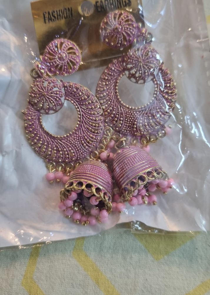 Pink Jhumka Earrings