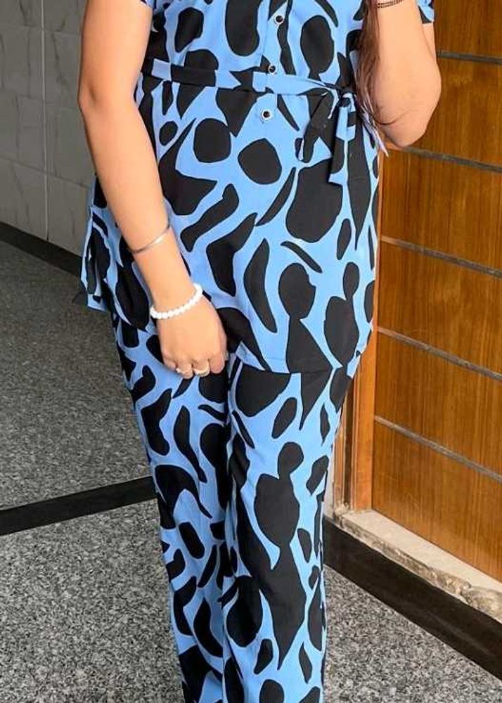 Stylish Blue Printed Jumpsuit (Size - XL)