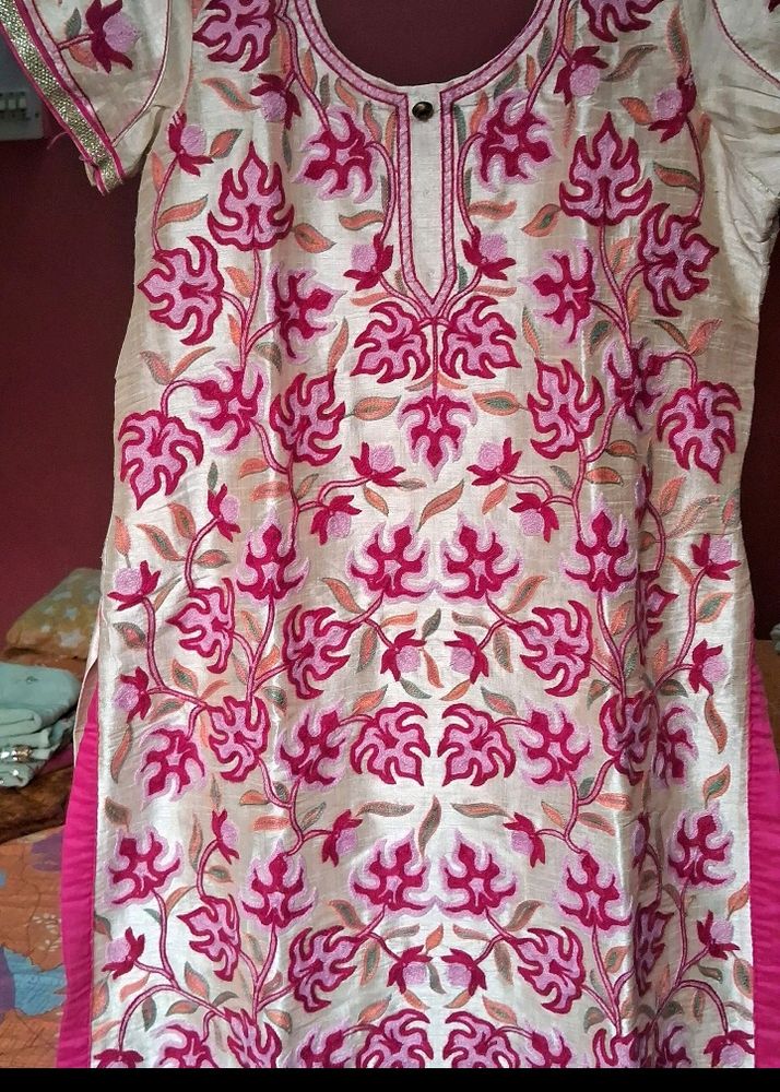 Pink Kashmiri Work Kurti