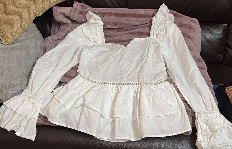 White Ruffle Peplum Top