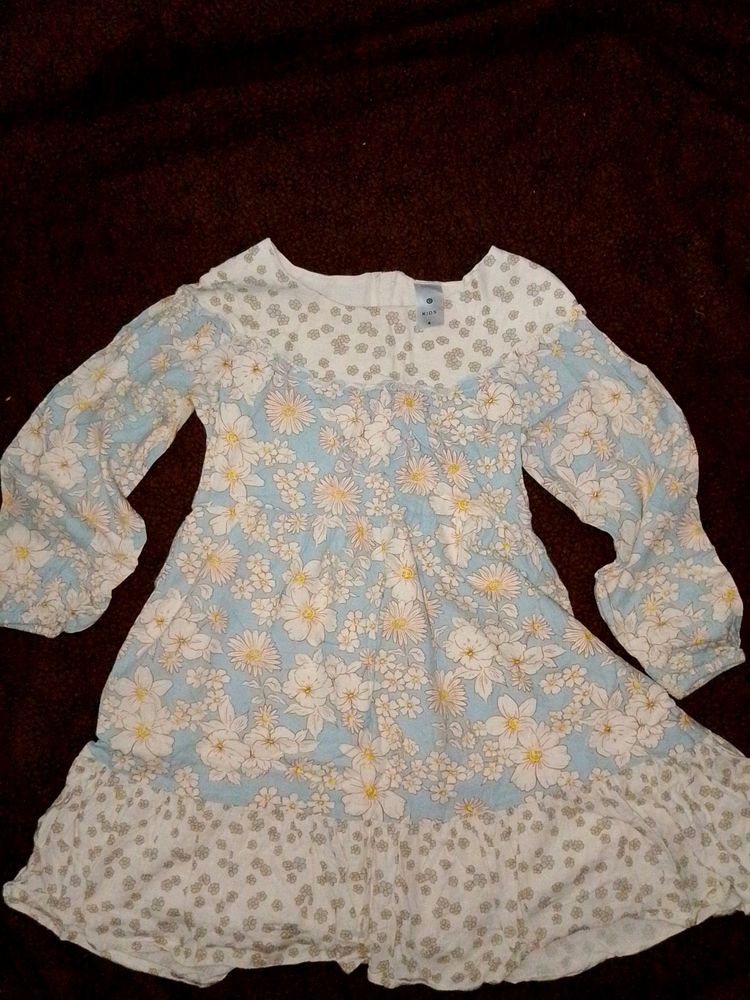 Blue Floral Dress For Kids