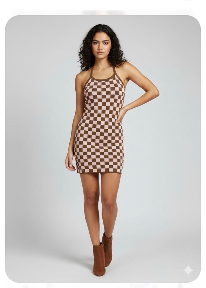 Checkered Mini Halter Dress