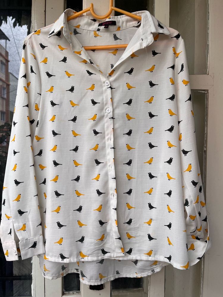 Bird Print Button Down Shirt