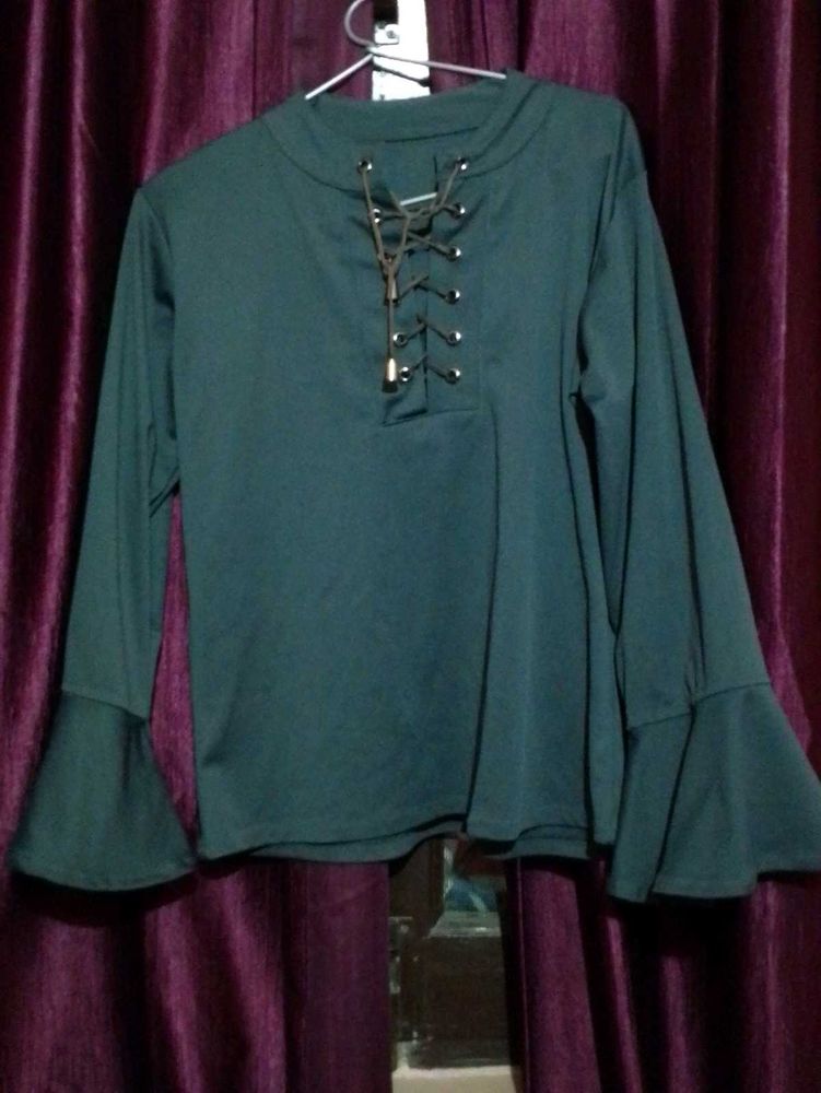 Green Flared Sleeve Top