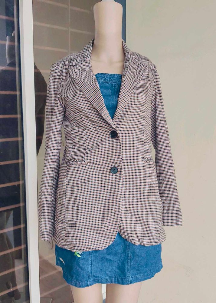 Beige Checks Women&#39;s Blazer