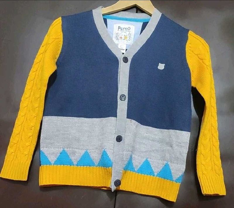 Navy Blue &amp; Musturd Sweater For Baby Boy 4-5 Year