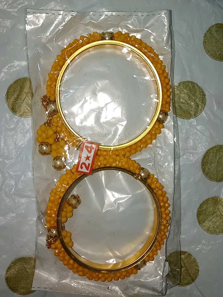 Yellow Beaded Bangle Set