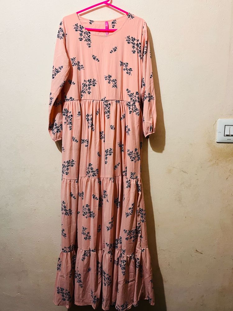 Pink Floral Tiered Maxi Dress