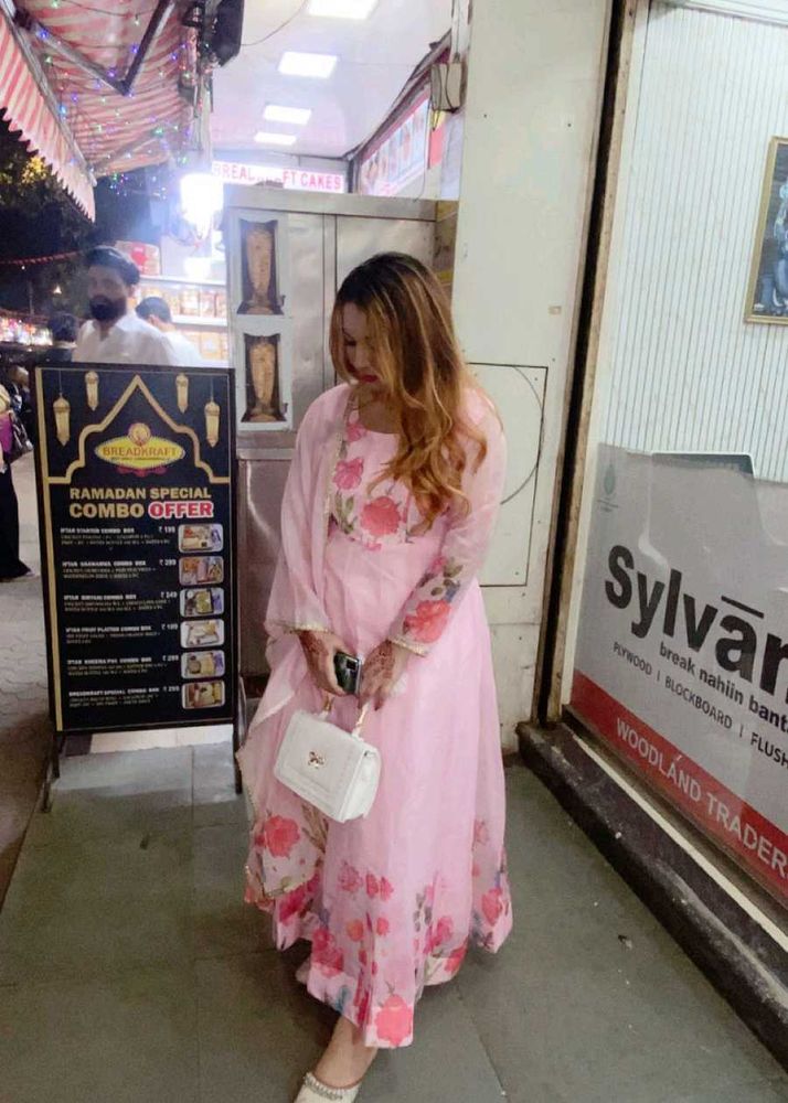 Floral Pink Anarkali 2pc