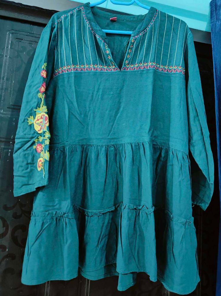 Teal Embroidered Tunic Top
