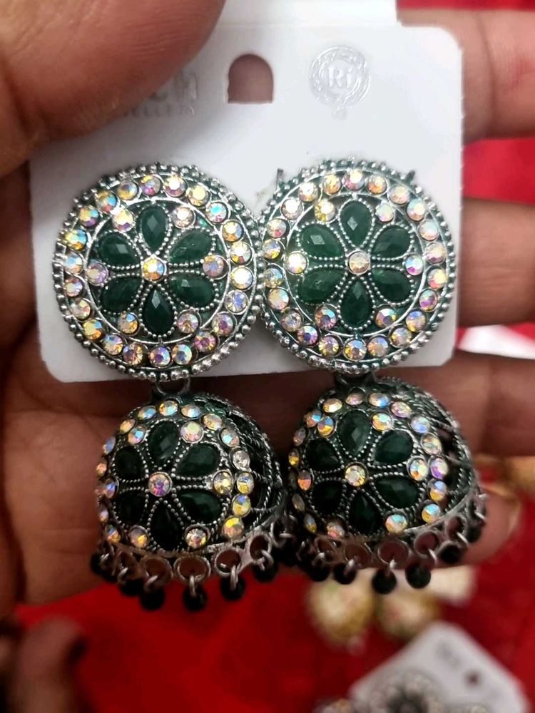 Green Jhumka Earrings
