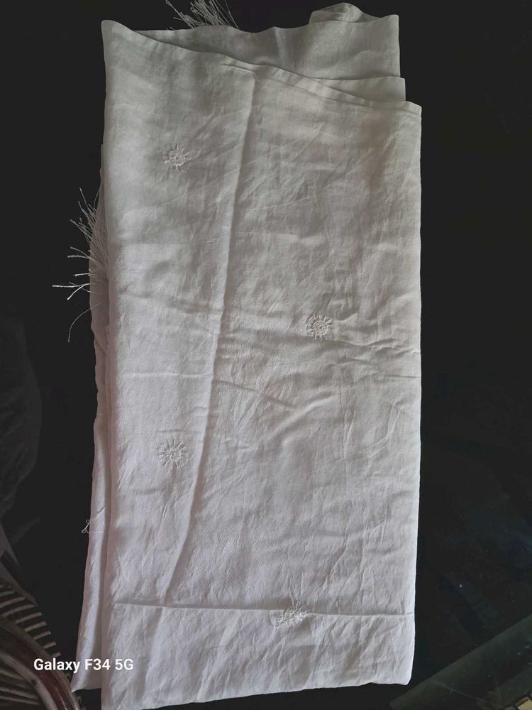 White Cotton Blend Scarf/Dupatta with designs