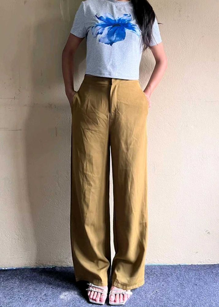 Olive Green Wide Leg Trousers