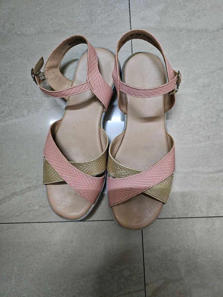 Pink &amp; Gold Ankle Strap Sandals