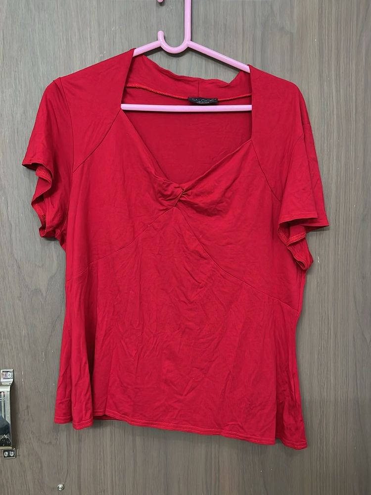 Fully Strachable Pure Red Cotton Branded Top
