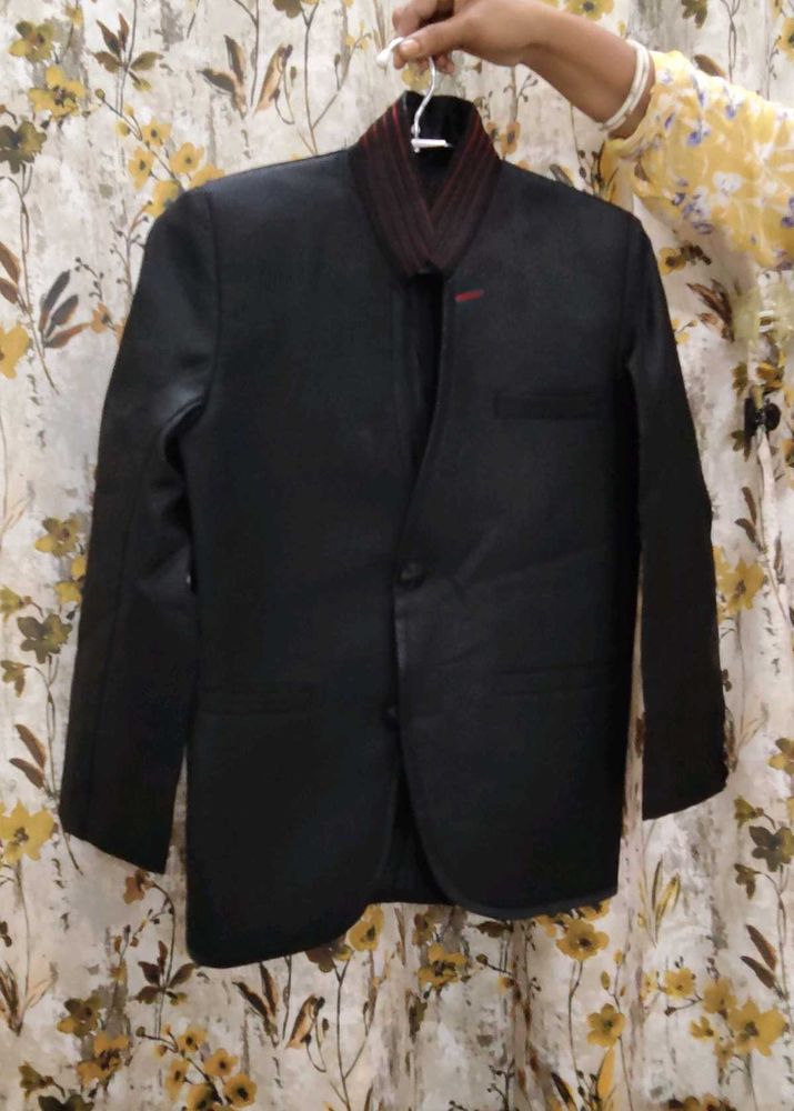 Black Mandarin Collar Blazer