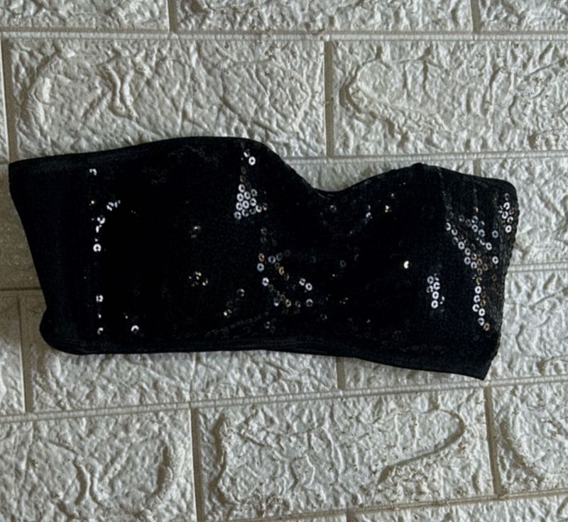 Sequin Padded Black Bustier Bralette Top