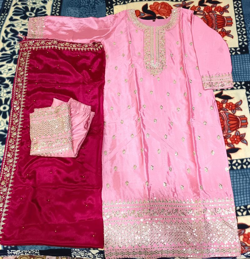 Silk Blend Bridal Heavy Embroidery Kurta ShararSet