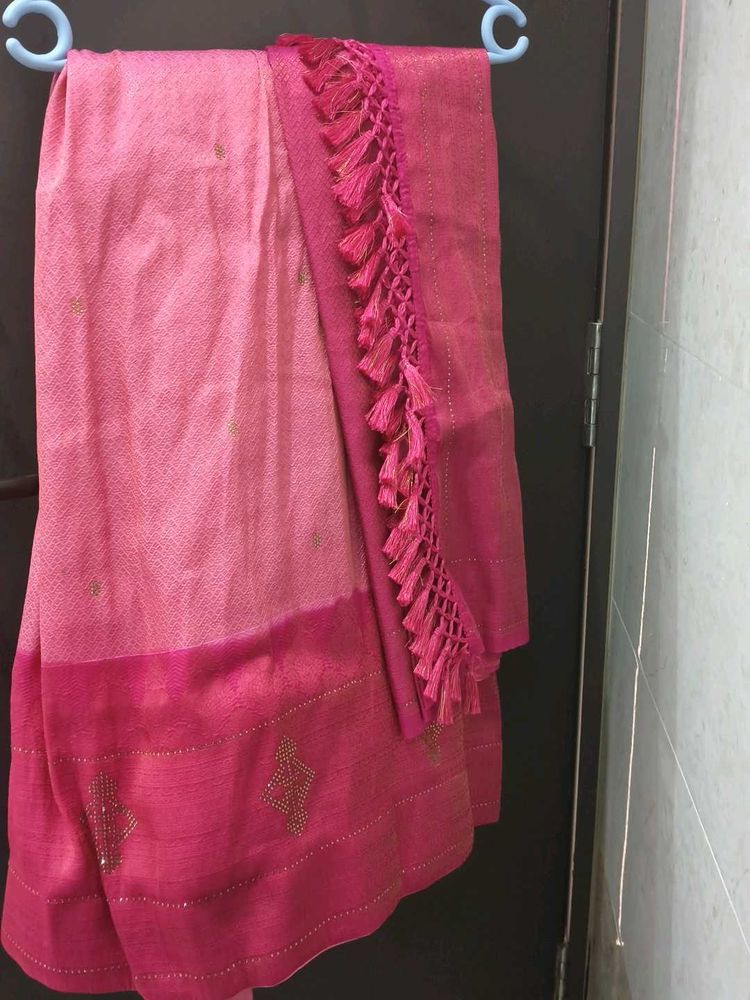 Elegant Pink Sari with Tassel Detail