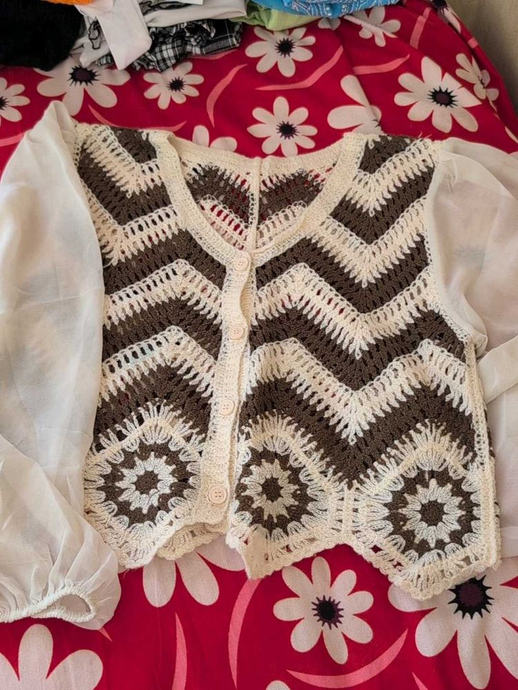 Crochet Cardigan with Puff Sleeves