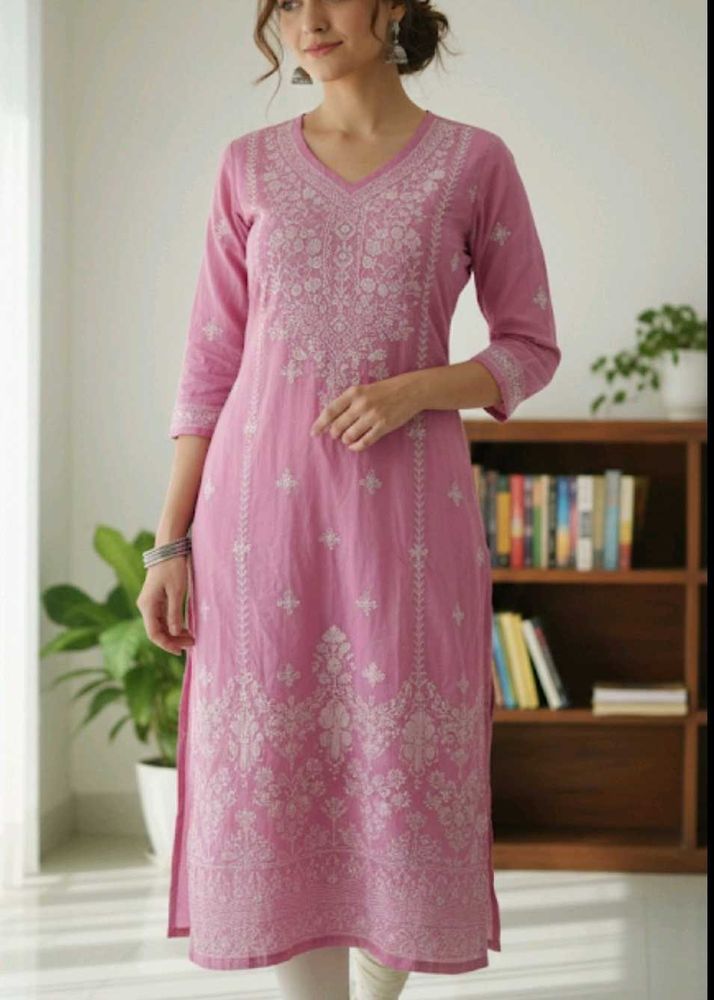 Pink Embroidered Kurta