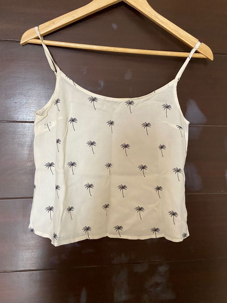 H&amp;M Women’s Off White Printed  Strapy Top (S)