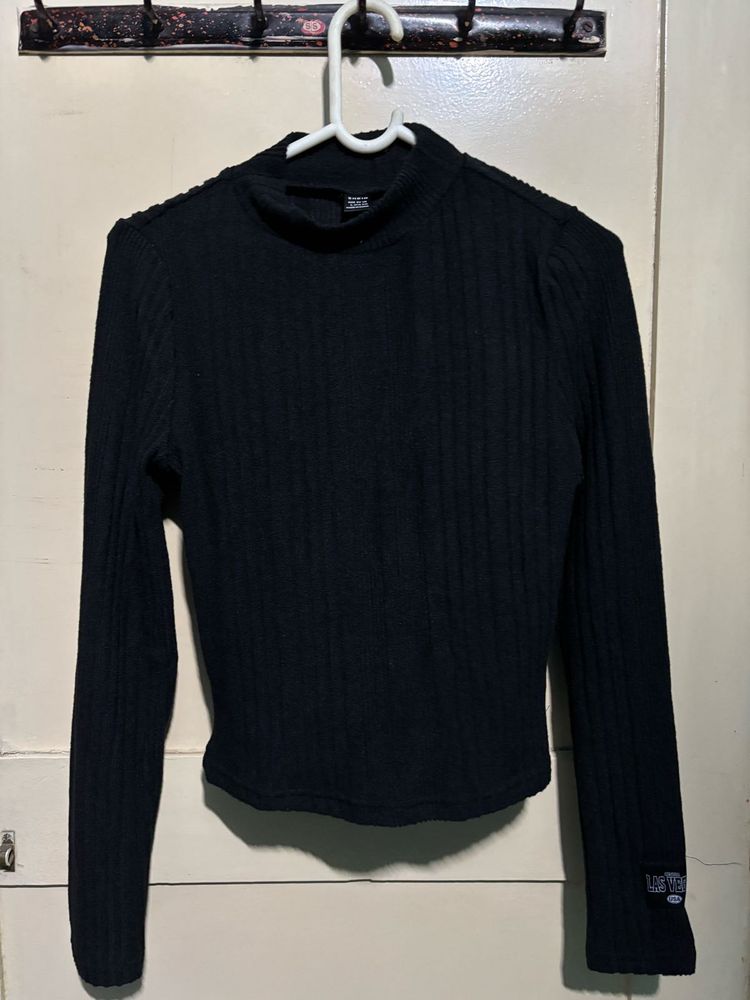 Shein Black Ribbed Long Sleeve Top