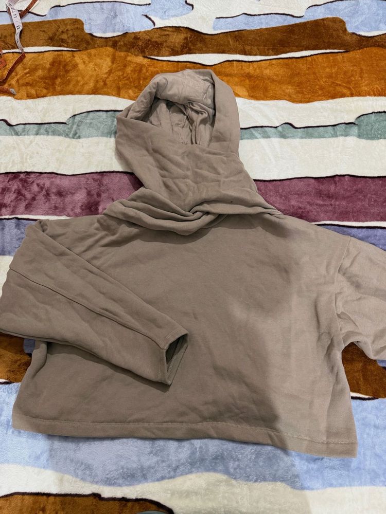 Beige Cropped Hoodie