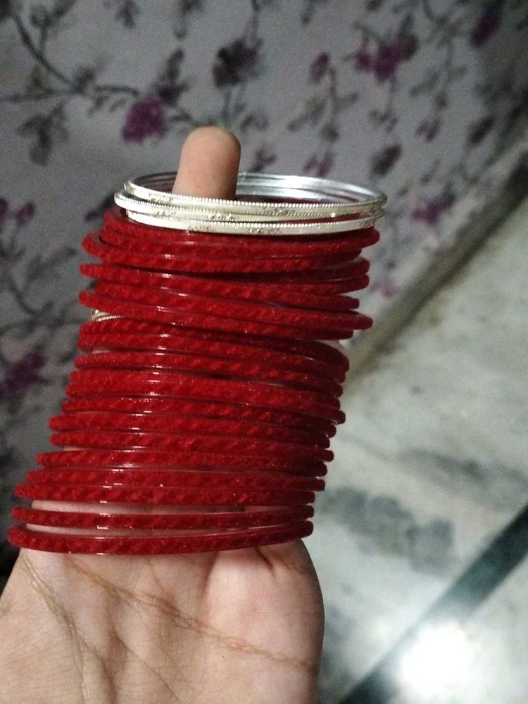 Red &amp; Silver Bangles