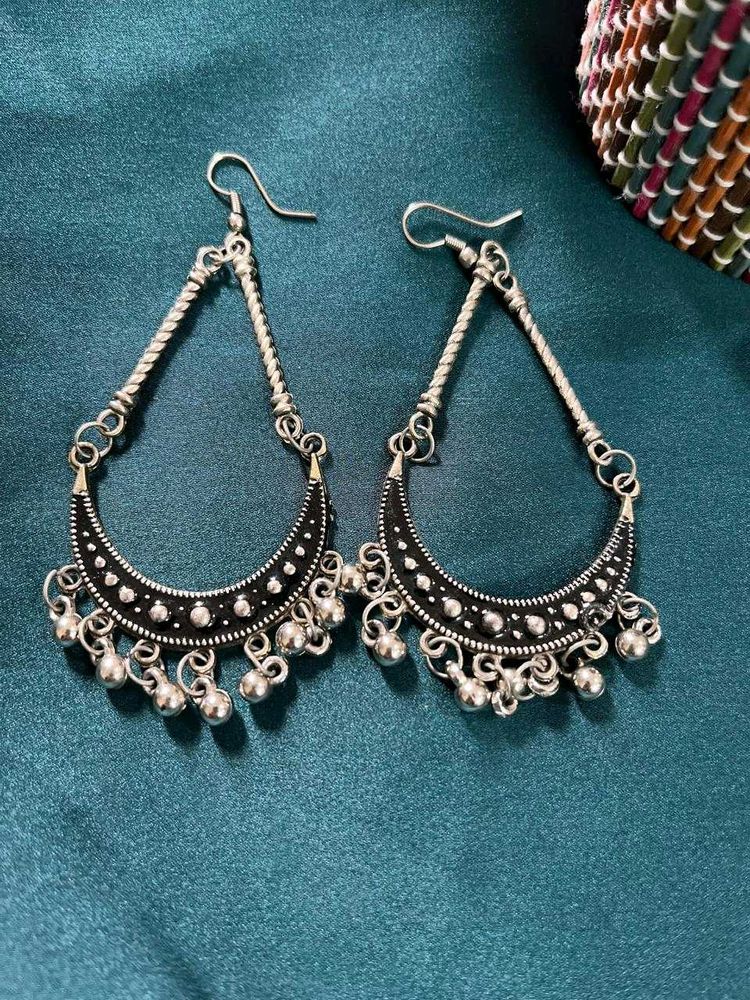 Silver Crescent Drop Earrings