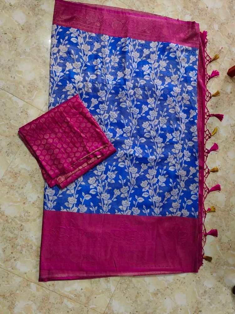 Floral Blue &amp; Pink Saree