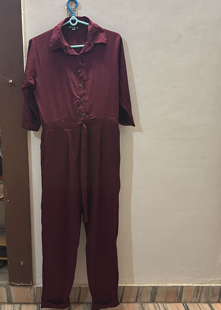 Maroon Button-Down Jumpsuit