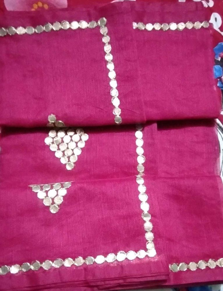 Dark Pink Saree Embellished Fabric