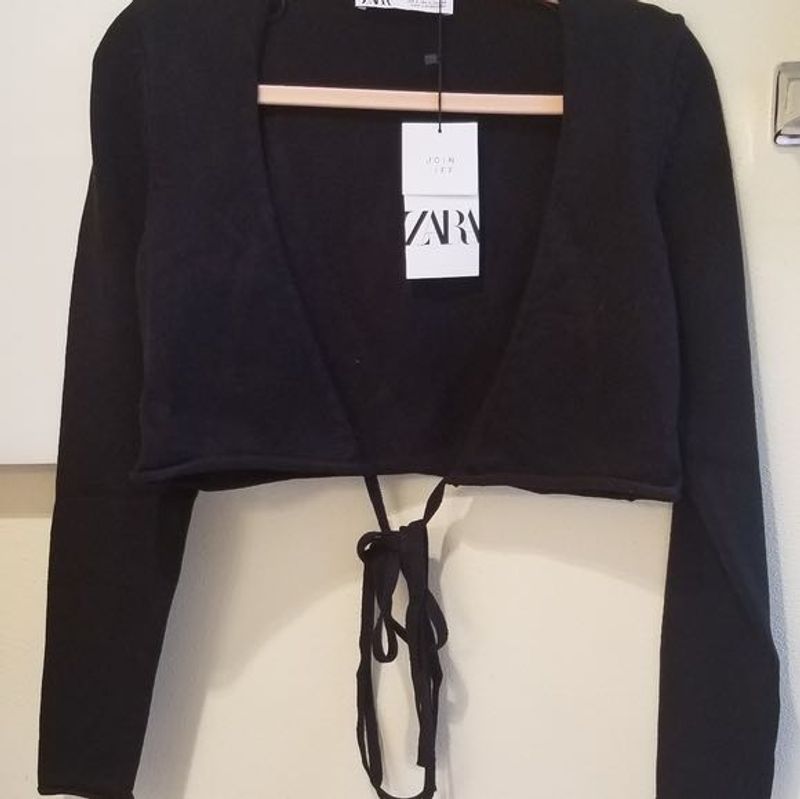 Zara Black Tie Cropped Sweater/Arm Warmer