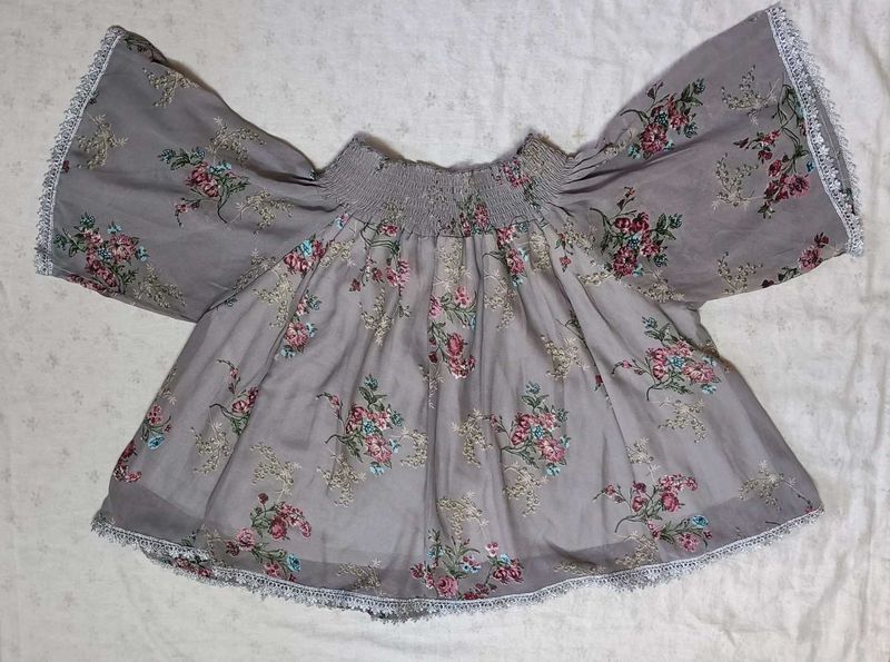 Grey Floral Top