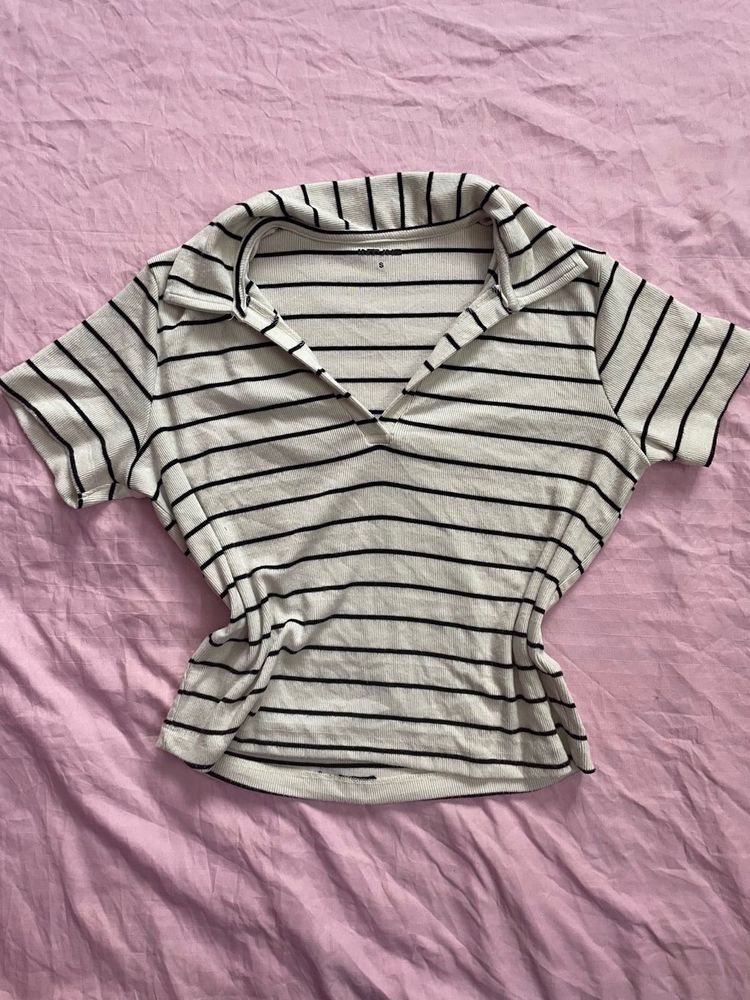 Striped Collared Crop Top