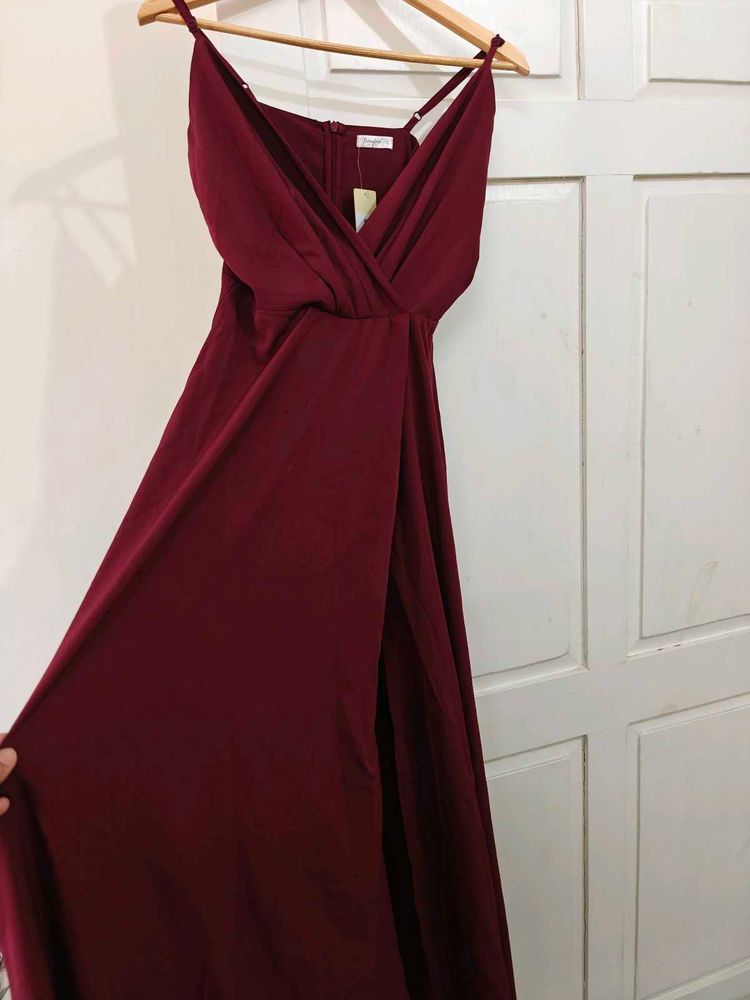 Berrylish Flared Maxi Dress With A Slit.