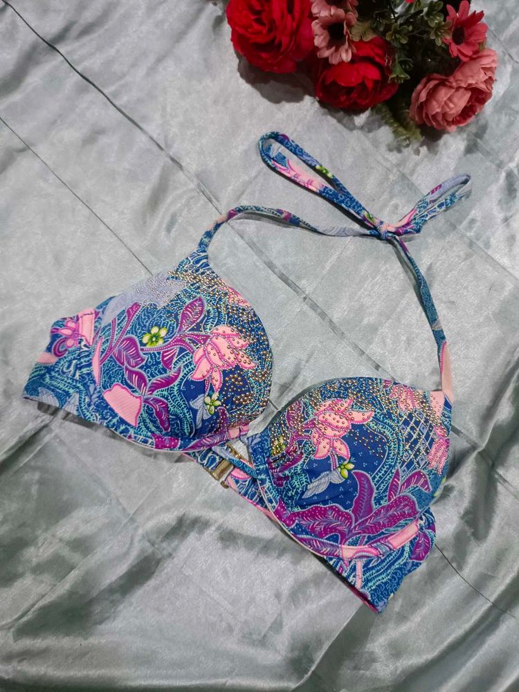 Victoria&#39;s Secret Floral Bikini Top With Diamonds