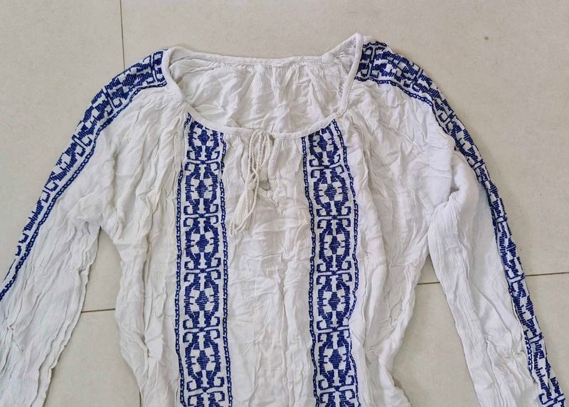 Embroidered Peasant Top