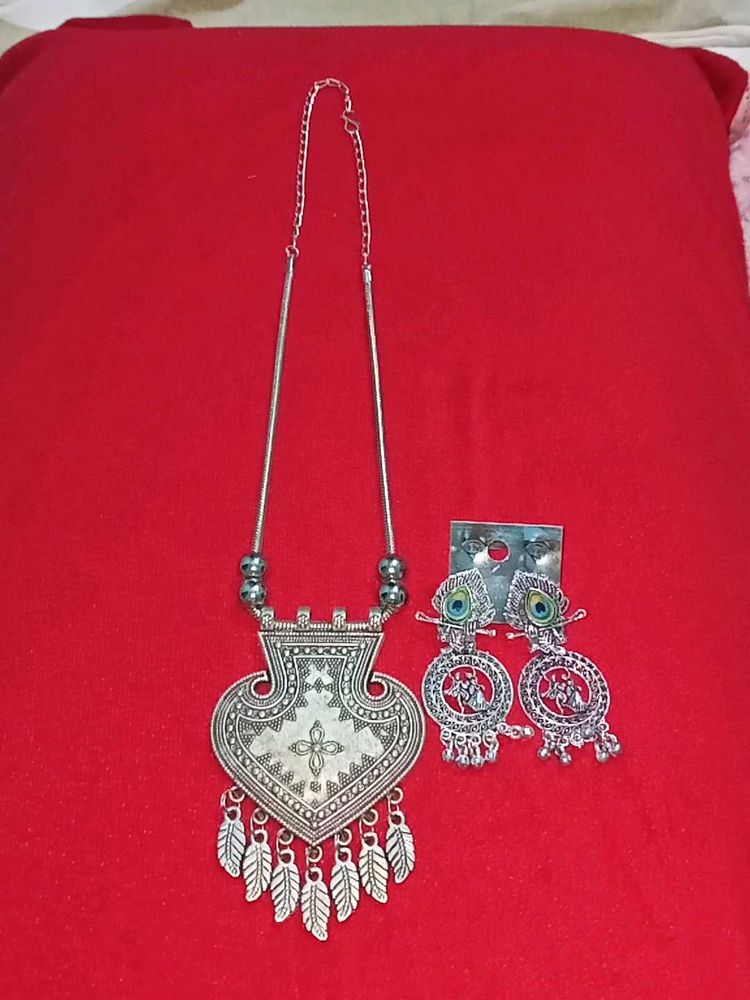 Silver Color Necklace &amp; Earring Set